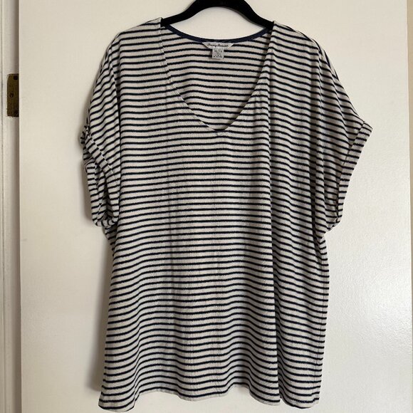 Tommy Bahama Kauai Striped SS V-Neck T-Shirt Lurex XL | Nautical Coastal Preppy - Picture 1 of 9